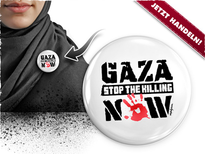 Buttons gegen Gaza-Krieg